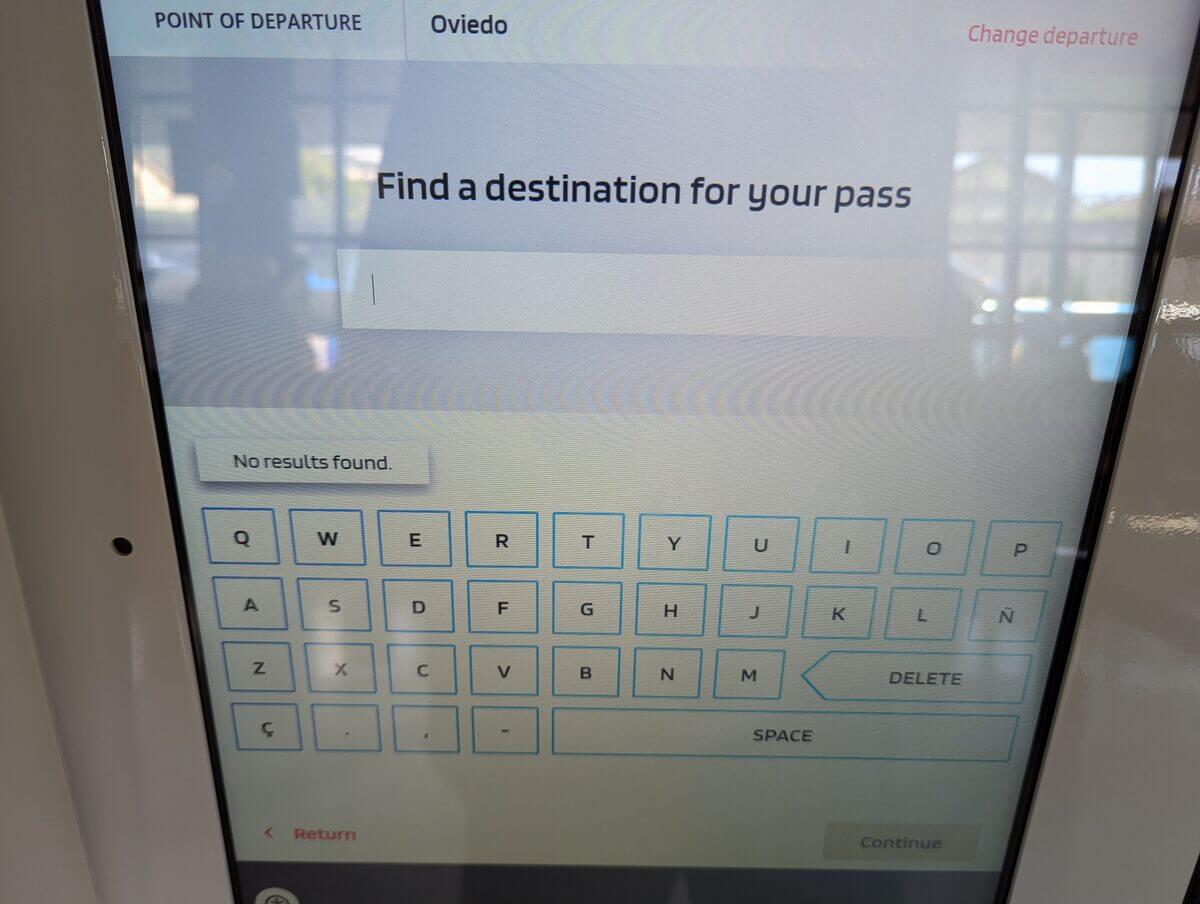 目的地検索画面 Find a destination for your pass 入力欄は空欄